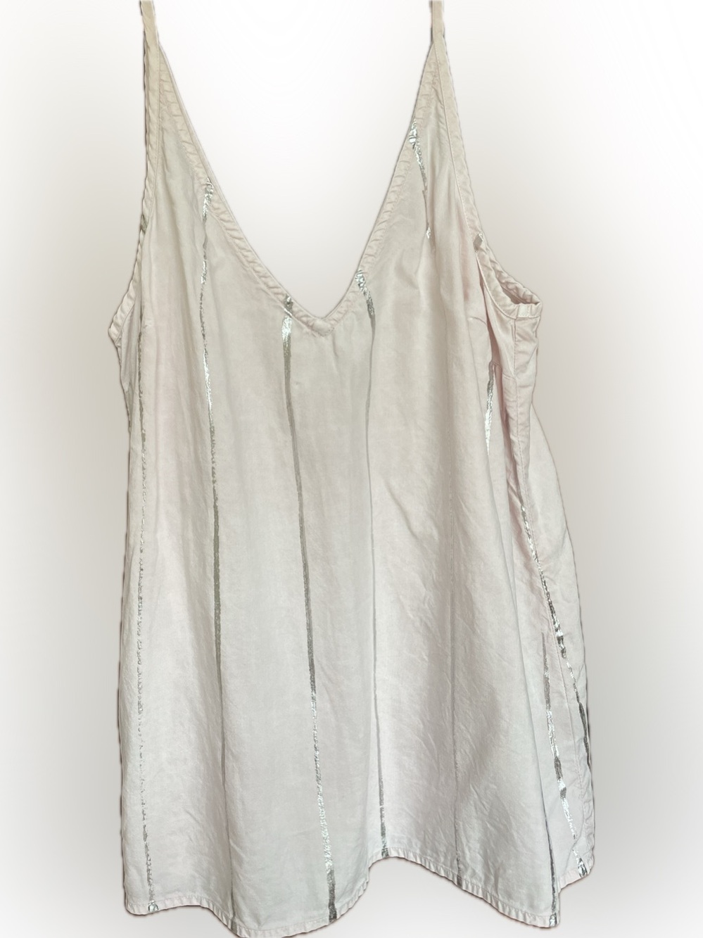 Pale Pink V-Neck Cami Tank Top with Silver Sparkly Random Stripes Cool Tencel